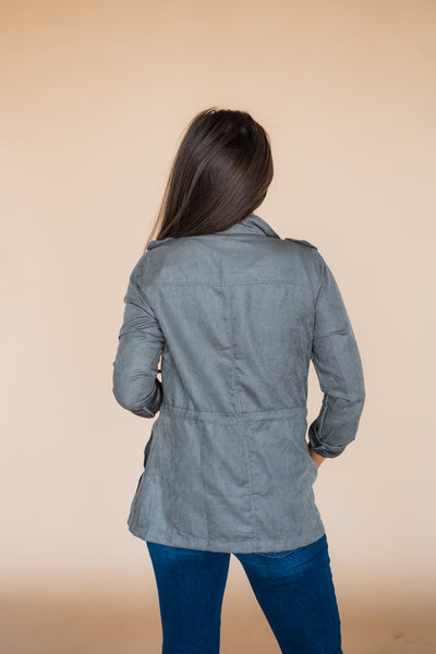Grey Peachskin Utility Jacket