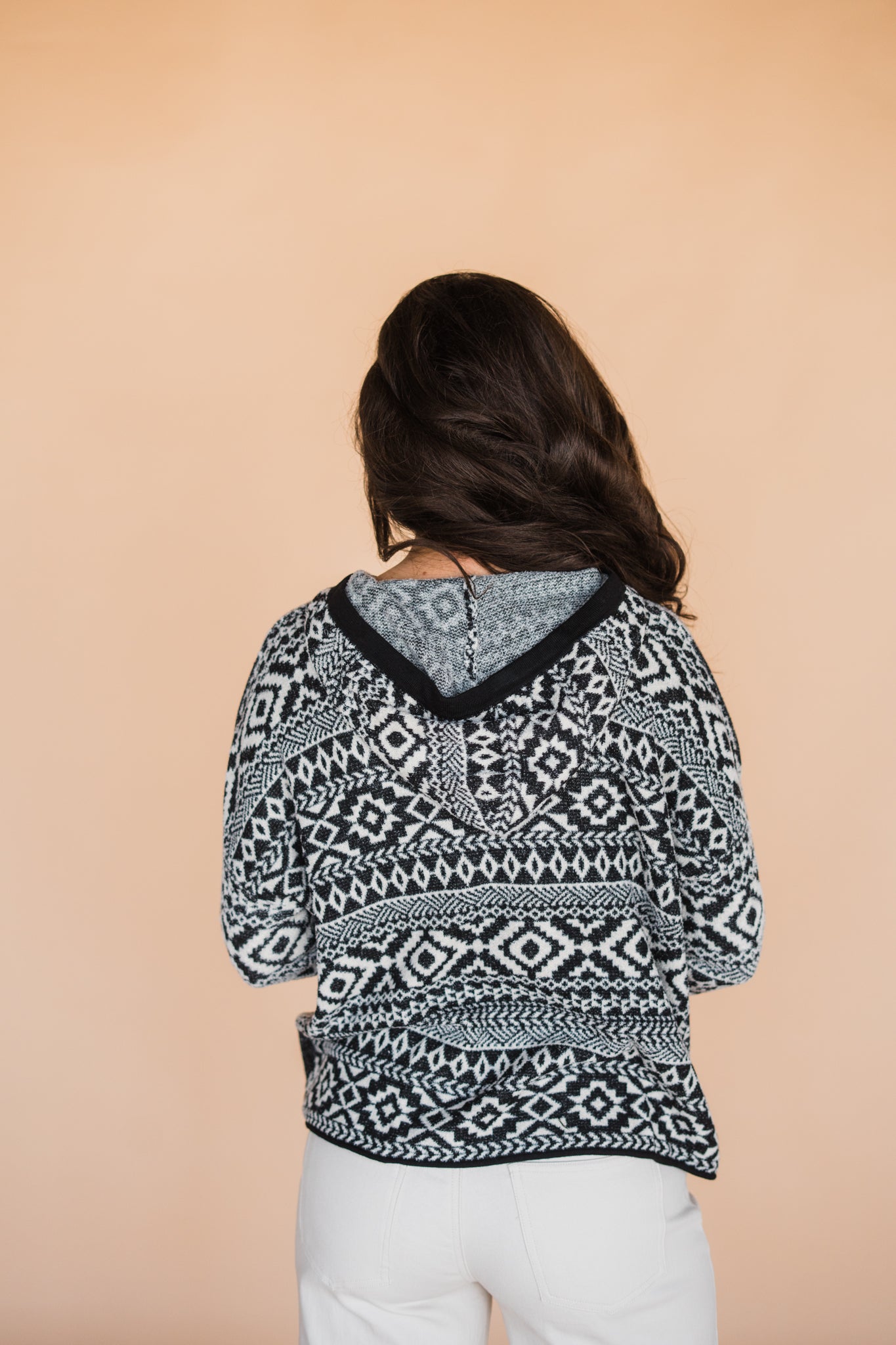 Black Aztec Jacquard Sweater Hoodie