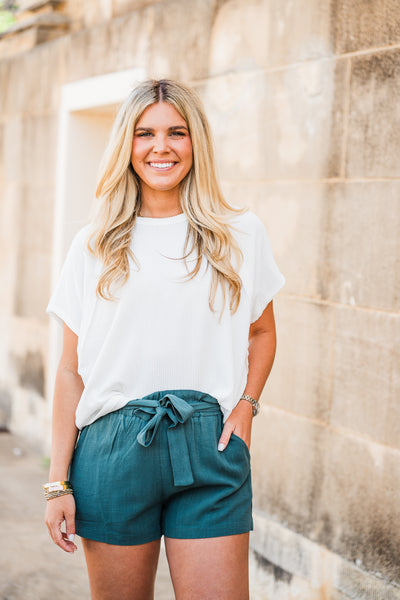 Ivory Knit Drop Shoulder Short Sleeve Top