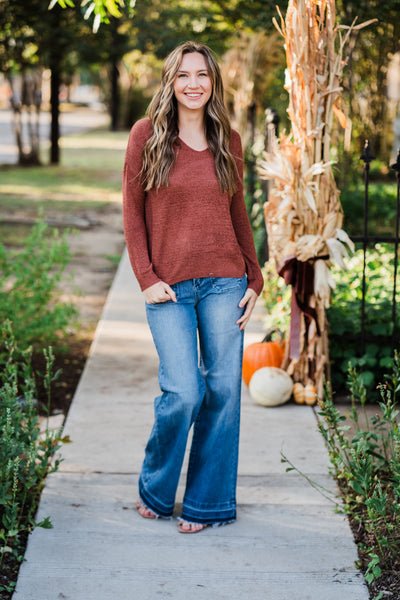 Chestnut Casual V-Neck Sweater