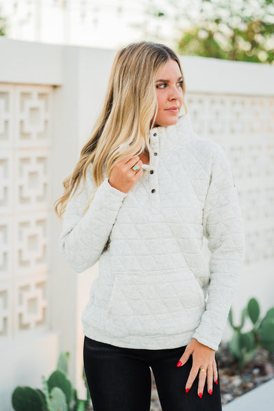 IN STOCK Geometric Button Snap Pullover - Oatmeal