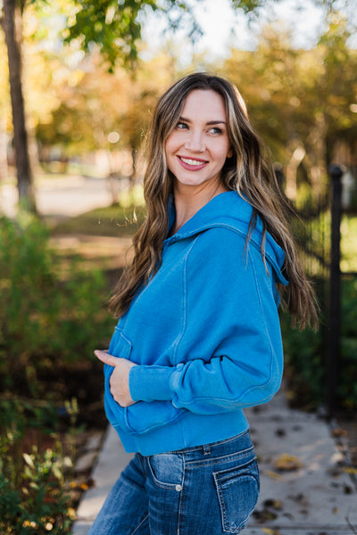 Blue Hooded Sweatshirt