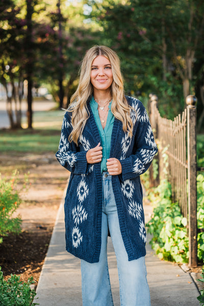 Southwestern Open Front Cardigan- Indigo