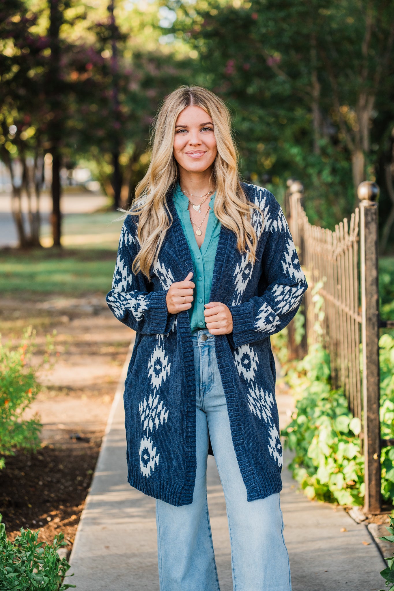 Southwestern Open Front Cardigan- Indigo