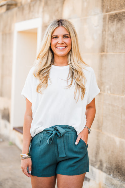 Ivory Knit Drop Shoulder Short Sleeve Top