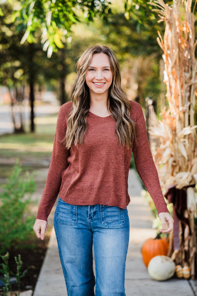 Chestnut Casual V-Neck Sweater