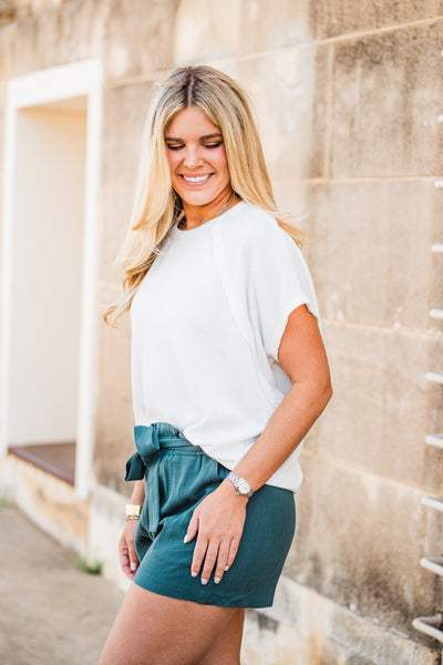 Ivory Knit Drop Shoulder Short Sleeve Top