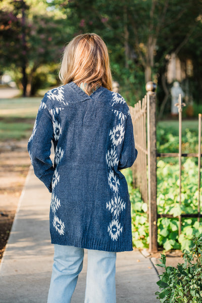 Southwestern Open Front Cardigan- Indigo