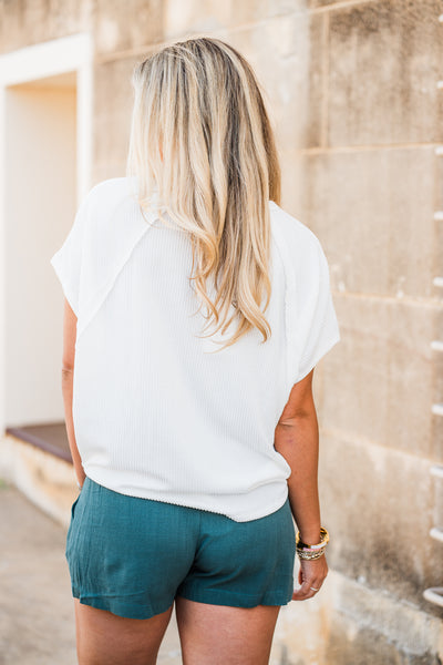 Ivory Knit Drop Shoulder Short Sleeve Top