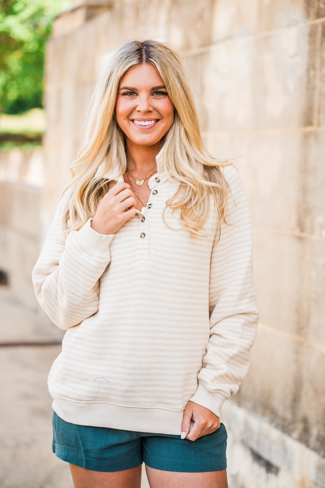 Striped Button Up Pullover Sweatshirt