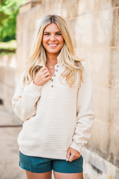 Striped Button Up Pullover Sweatshirt