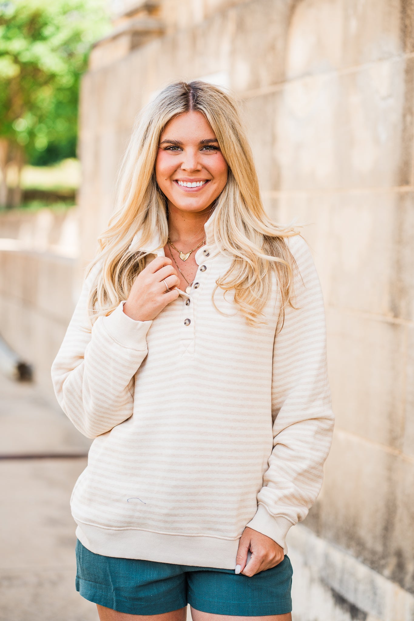 Striped Button Up Pullover Sweatshirt