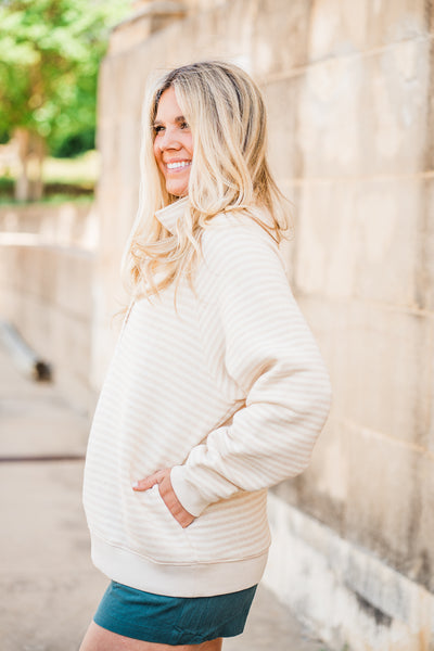 Striped Button Up Pullover Sweatshirt
