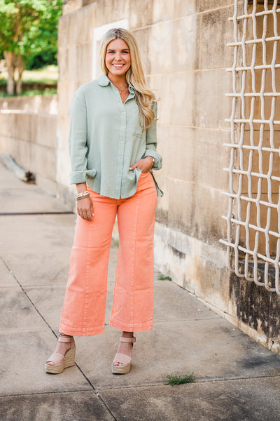 Peach High Rise Crop Wide Jeans