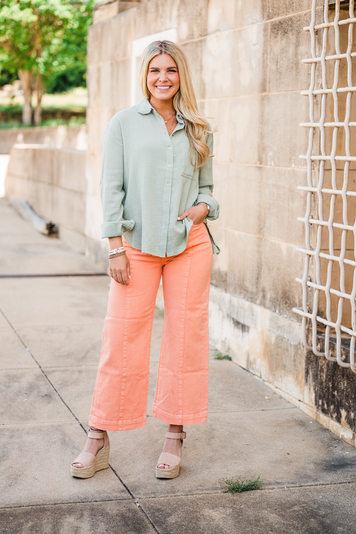Sage Gauze Button Down Shirt