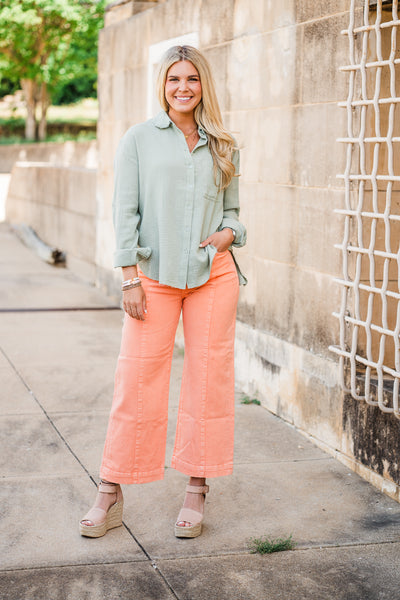 Sage Gauze Button Down Shirt