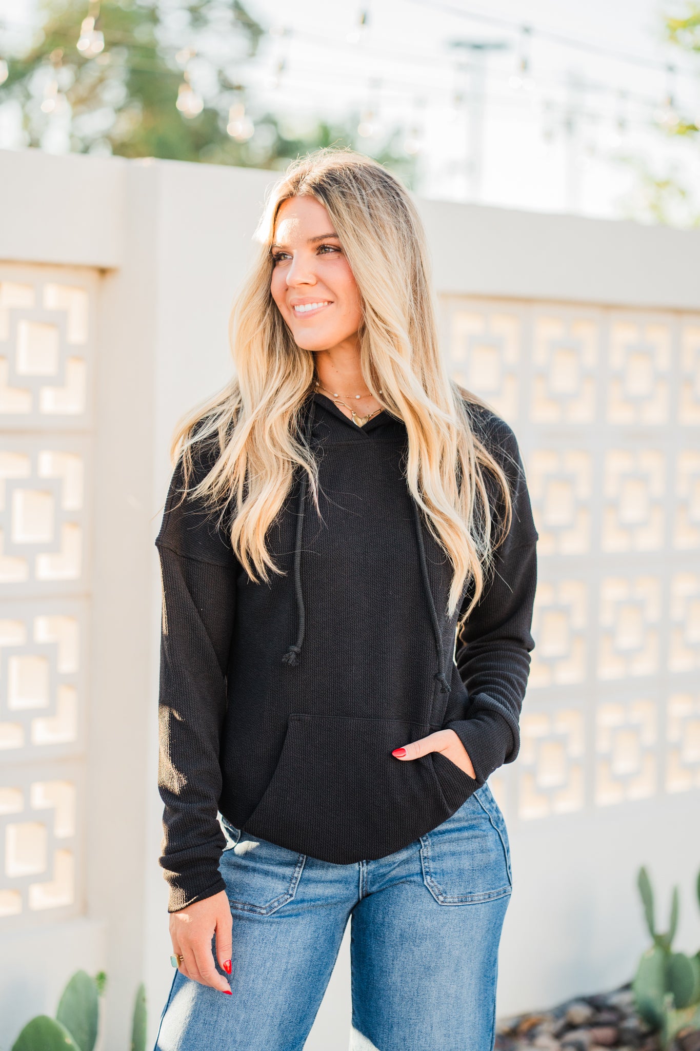 Kacey Ribbed Hoodie- Black