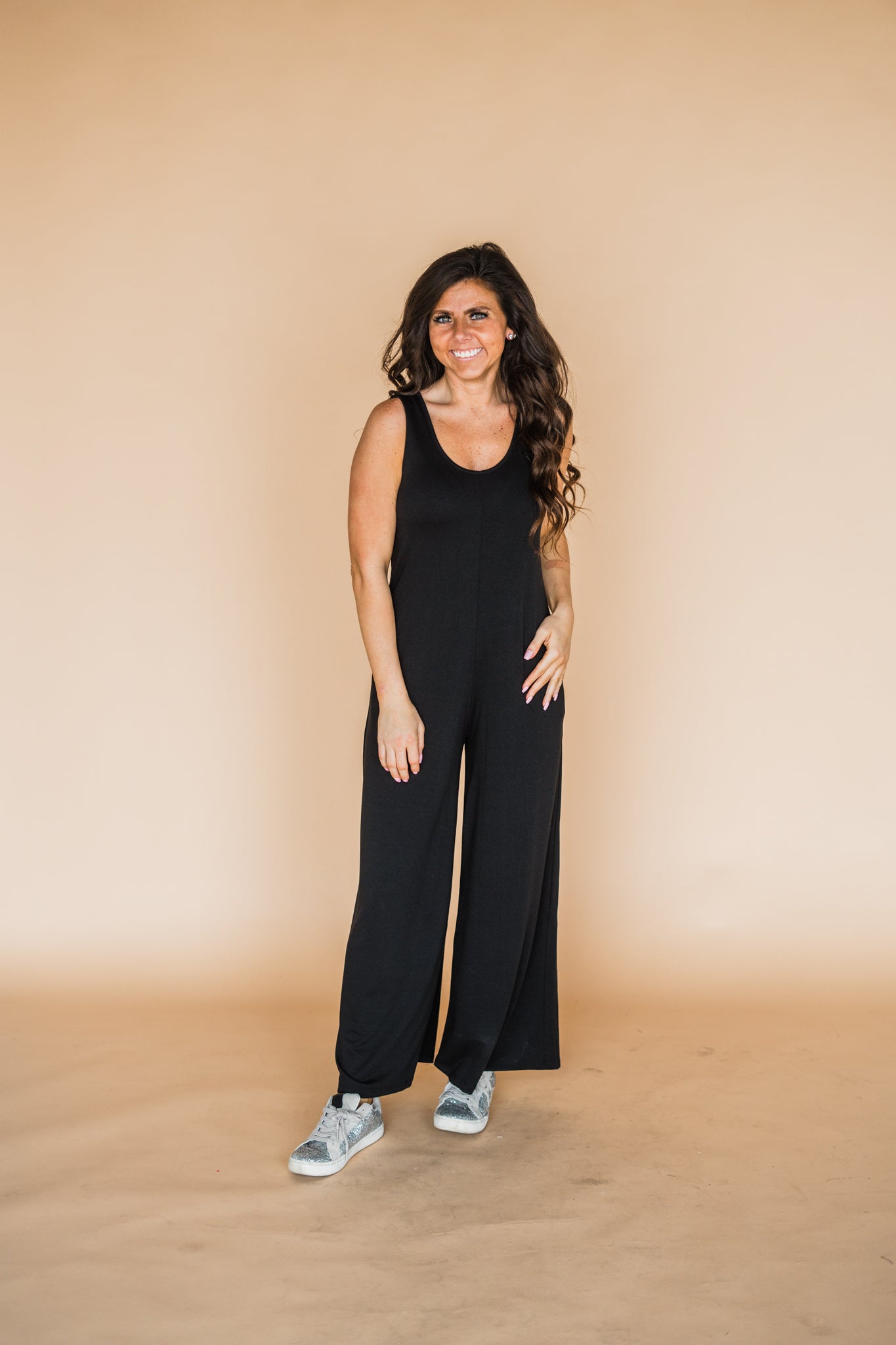 Black Scoop Neck French Terry Wide Leg Jumpsuit