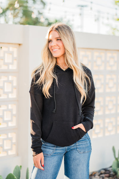 IN STOCK Kacey Ribbed Hoodie - Black