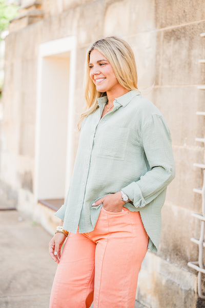 Sage Gauze Button Down Shirt