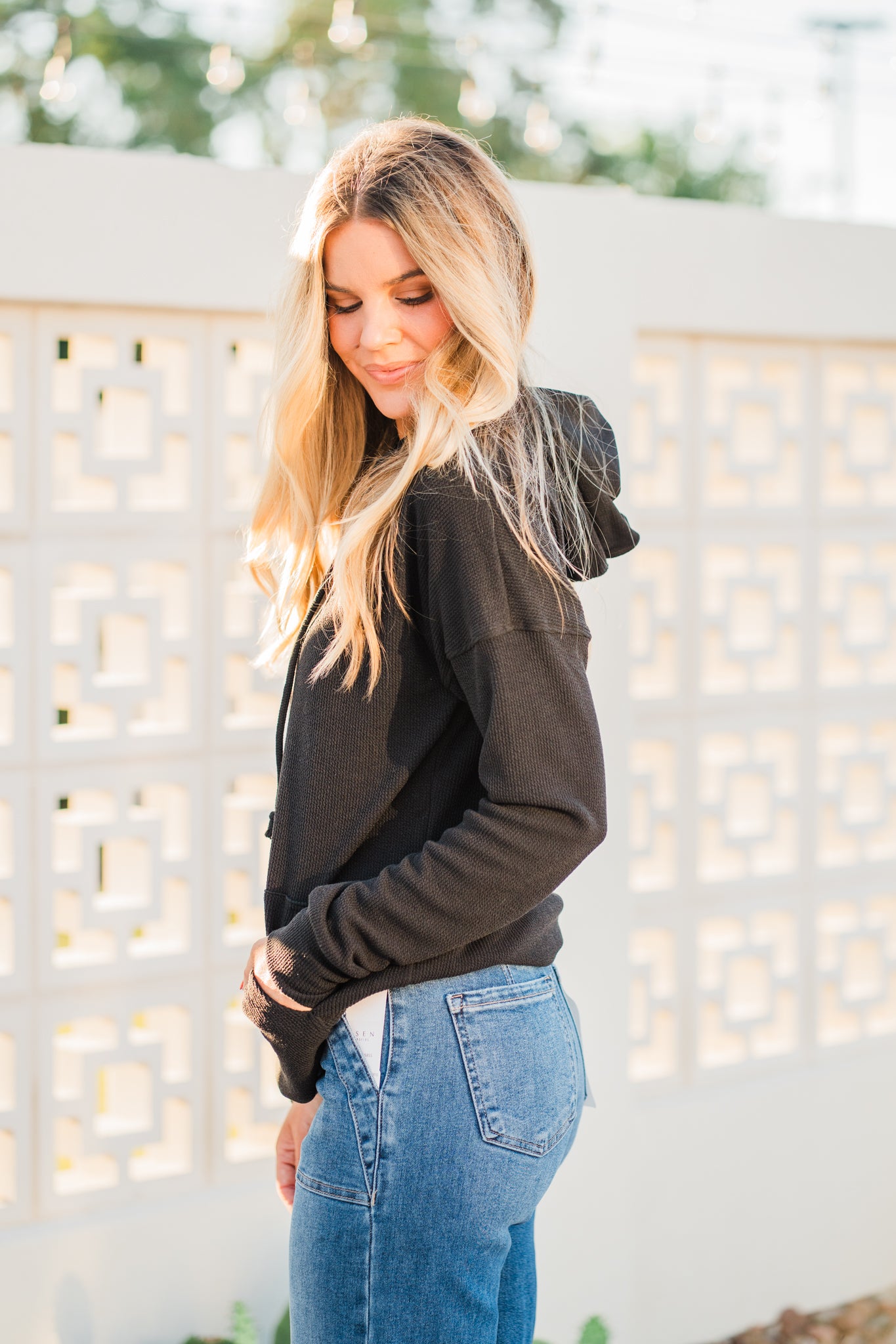 Kacey Ribbed Hoodie- Black