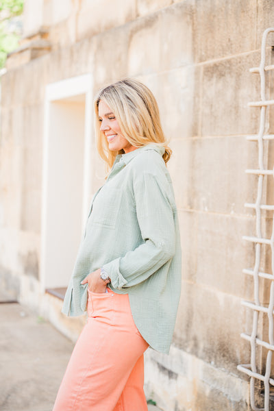 Sage Gauze Button Down Shirt