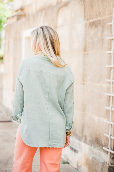 Sage Gauze Button Down Shirt