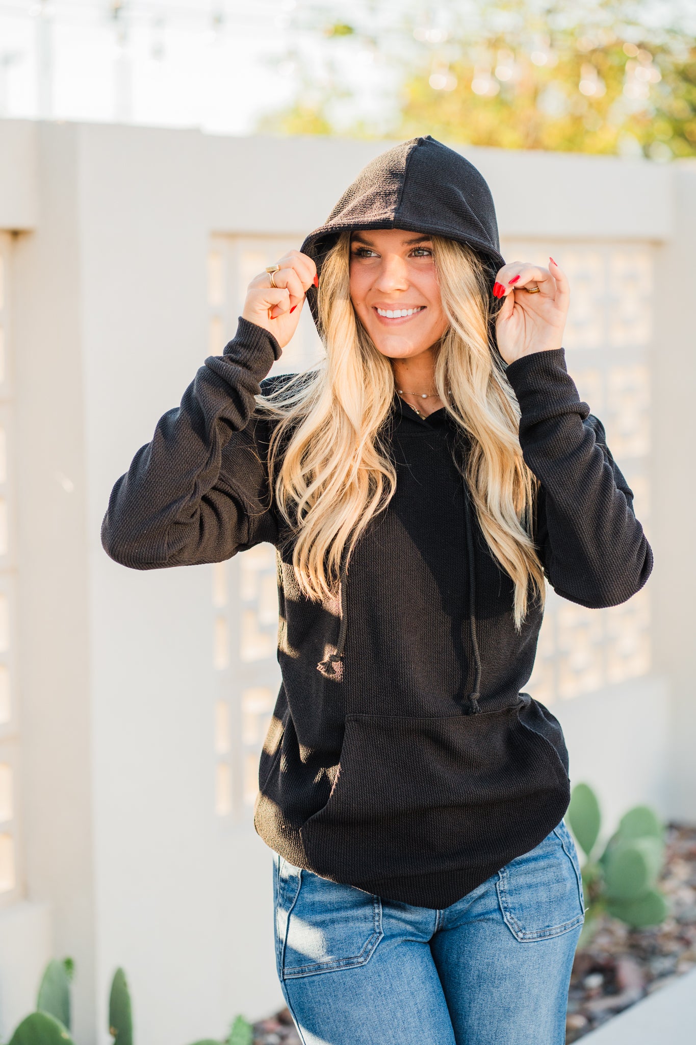 Kacey Ribbed Hoodie- Black