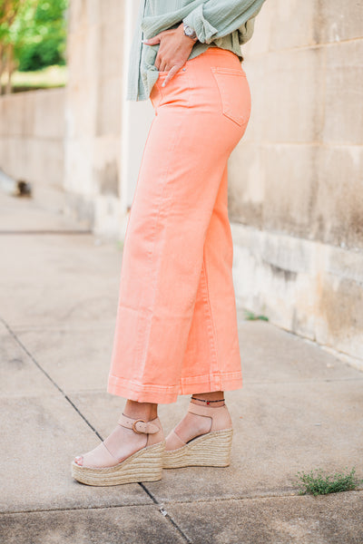 Peach High Rise Crop Wide Jeans