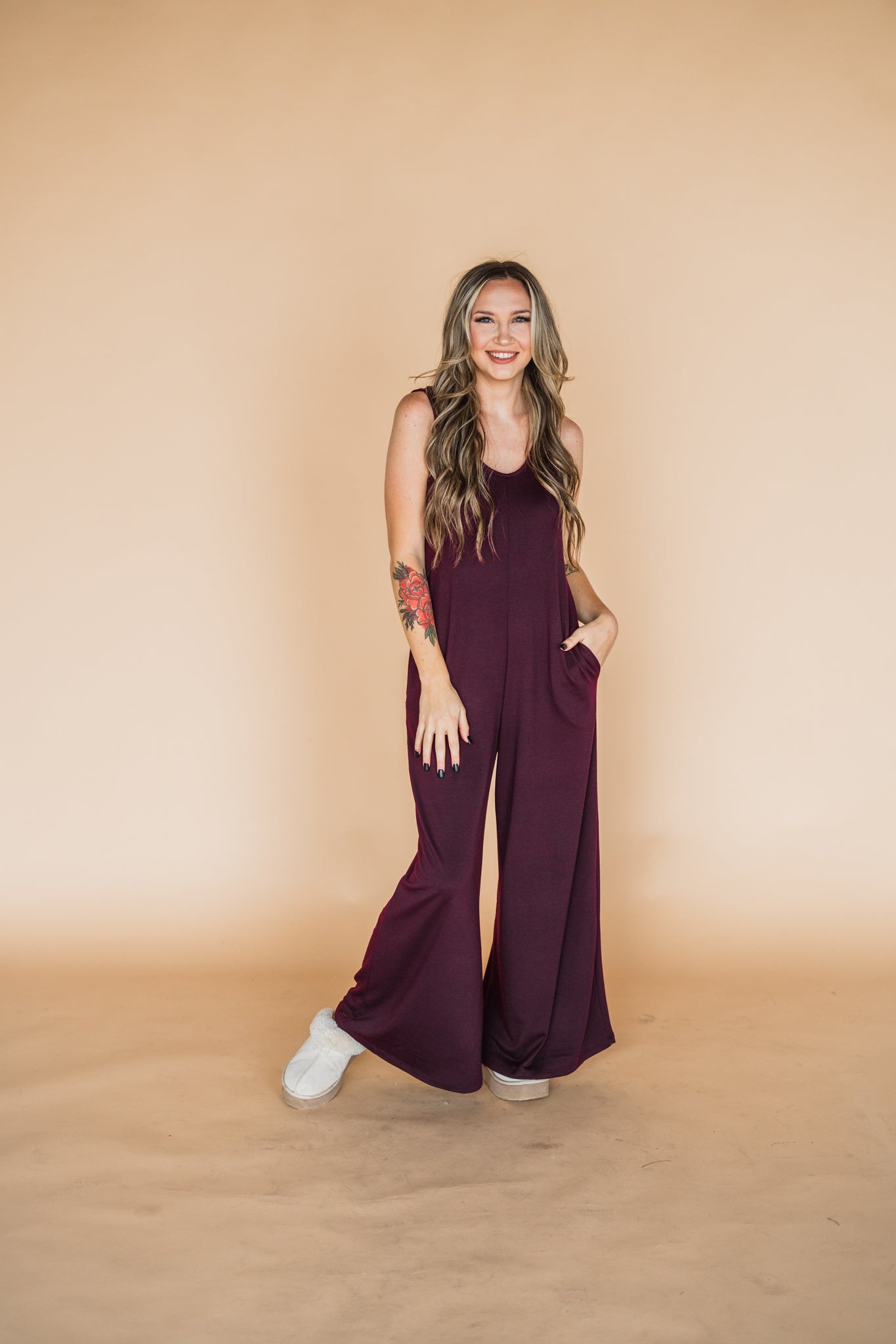 Port Scoop Neck French Terry Wide Leg Jumpsuit