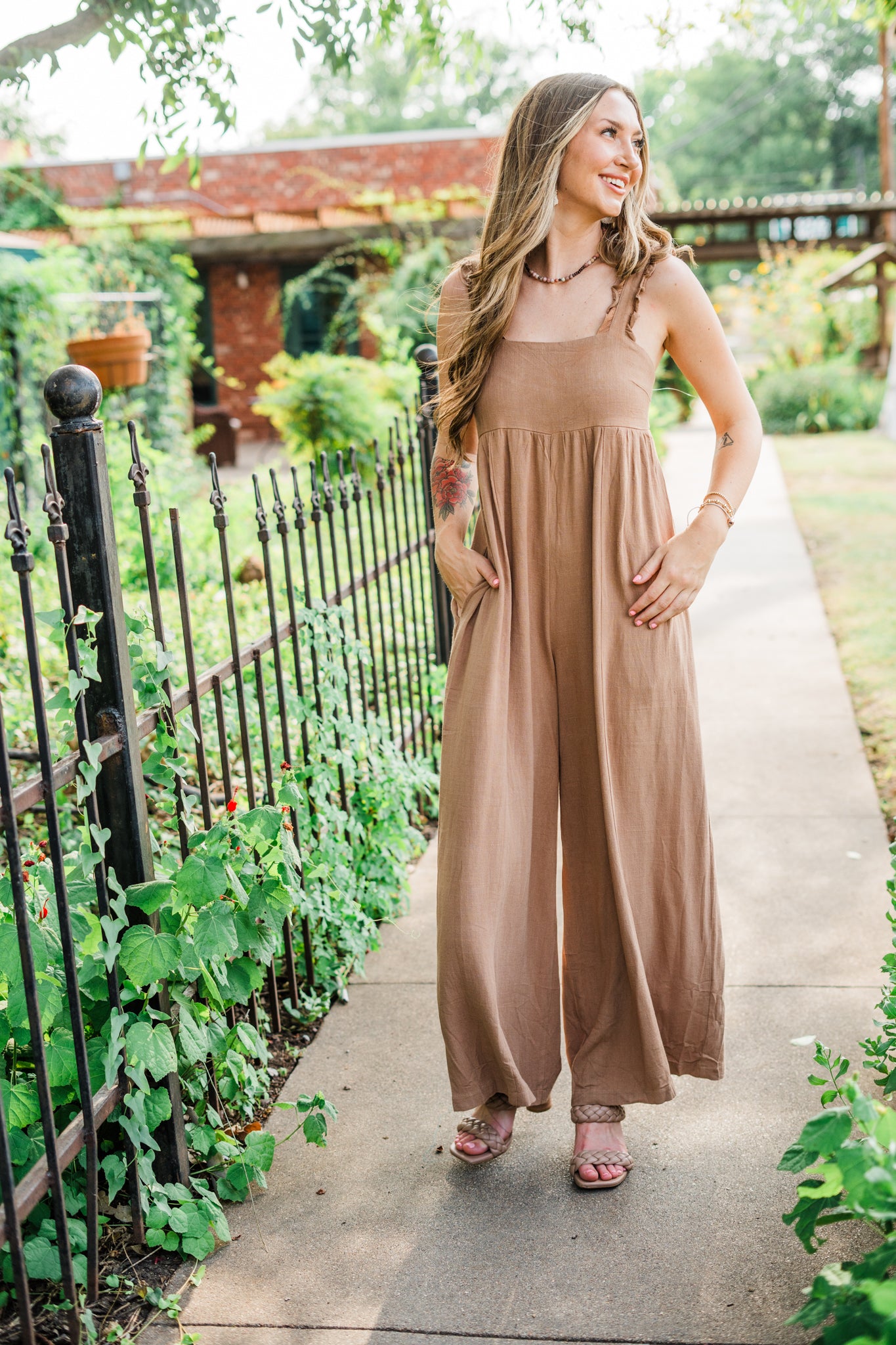 Mocha Ruffle Detail Wide Leg Jumpsuit