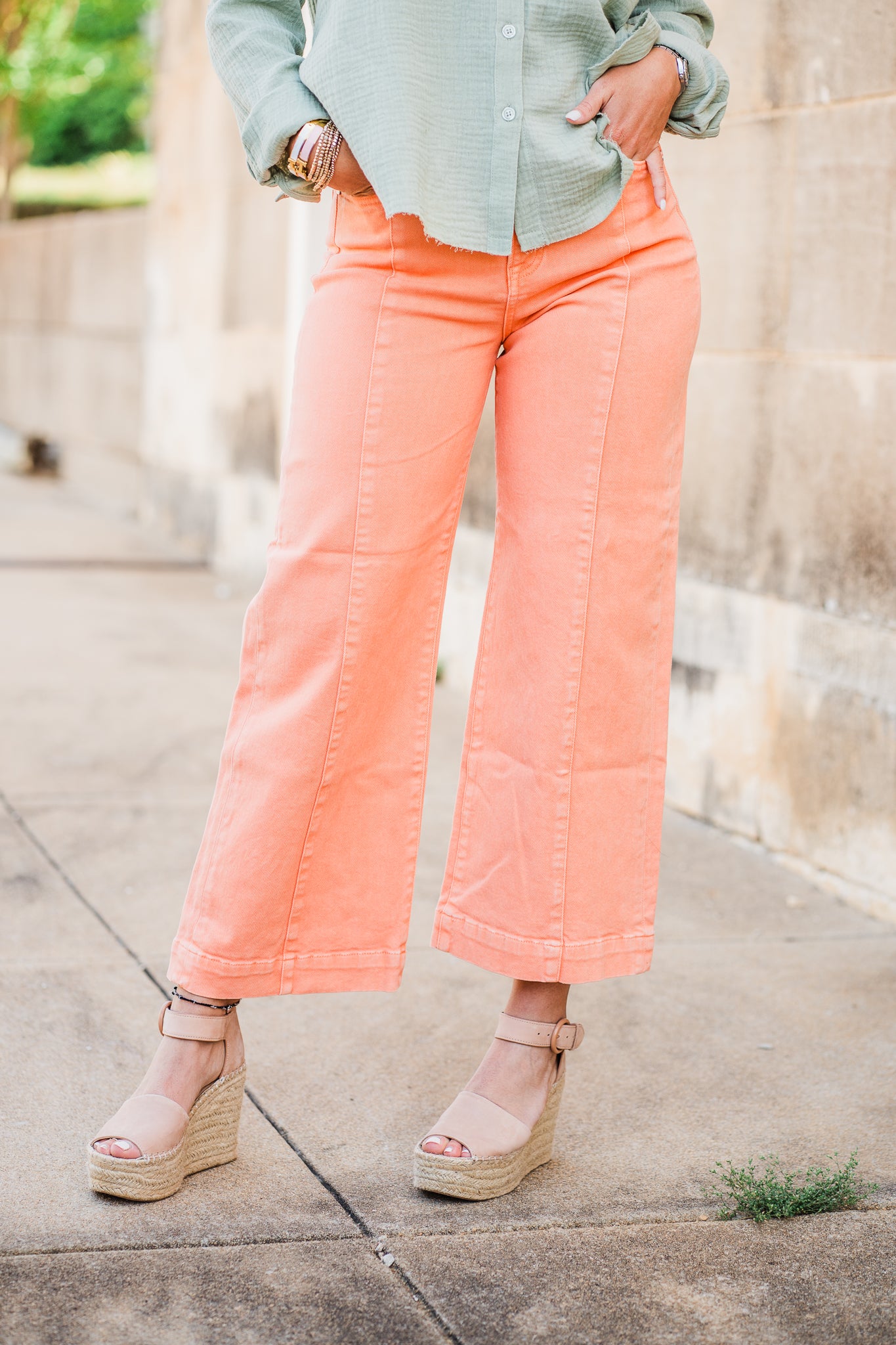 Peach High Rise Crop Wide Jeans