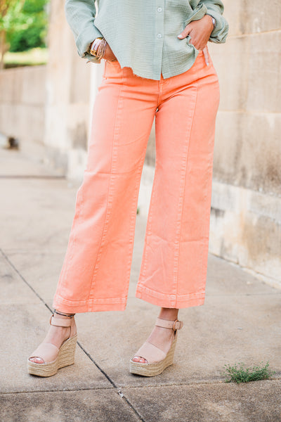 Peach High Rise Crop Wide Jeans