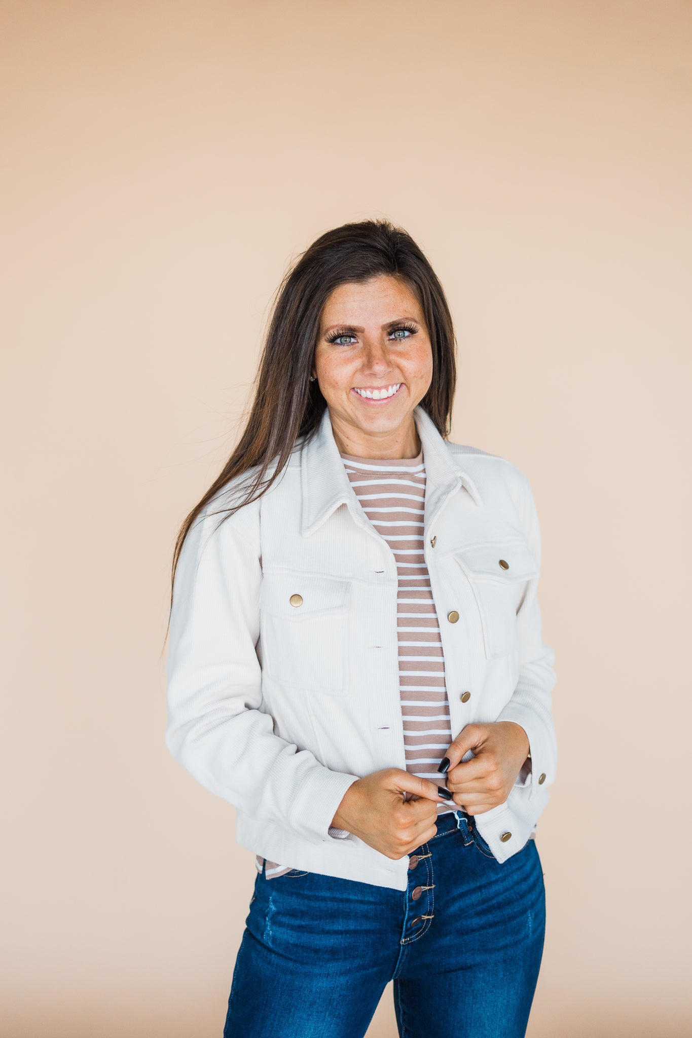 Cream Soft Corduroy Collared Short Shacket