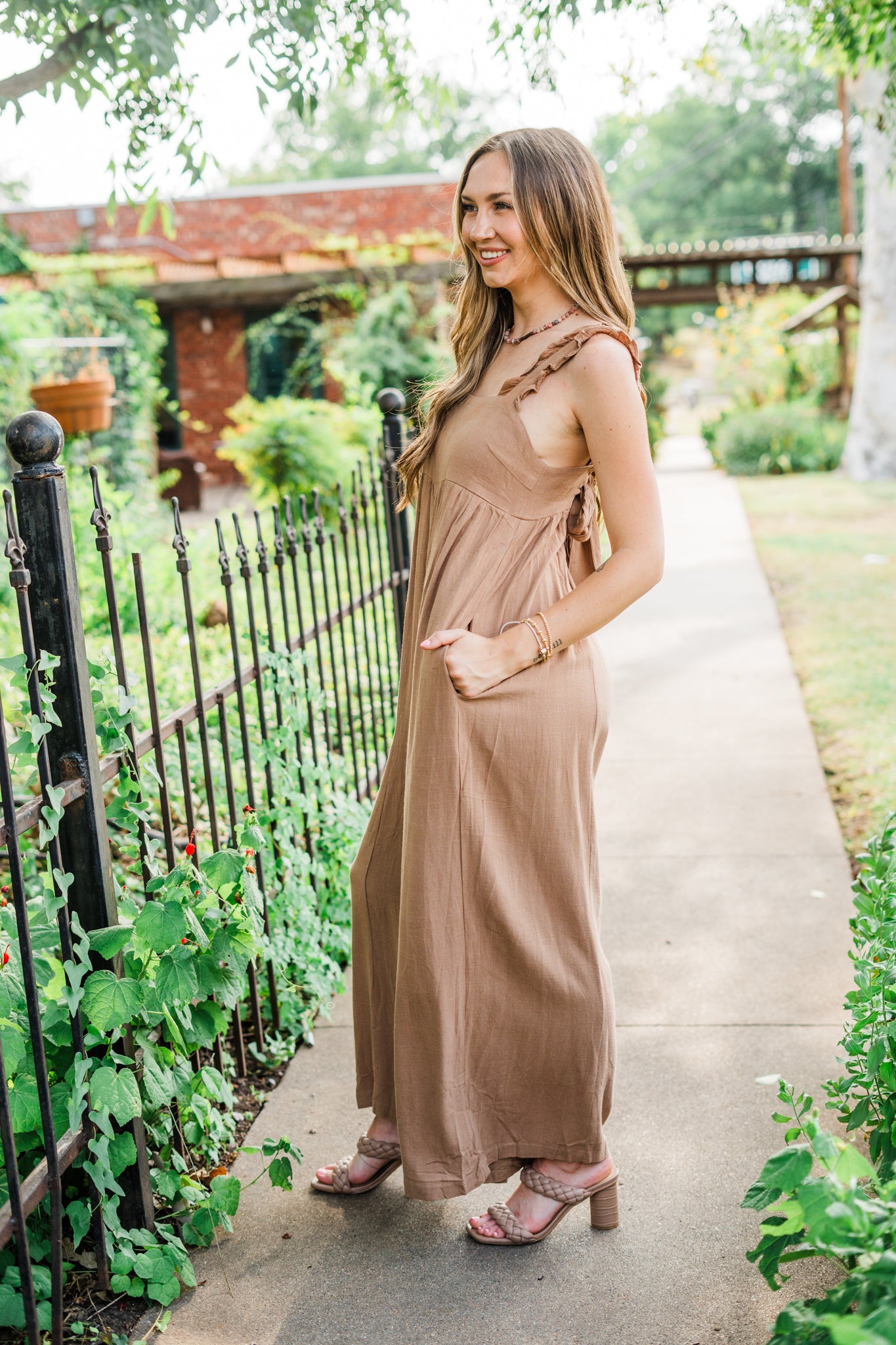 Mocha Ruffle Detail Wide Leg Jumpsuit