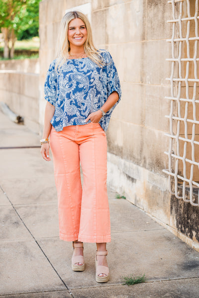 Peach High Rise Crop Wide Jeans