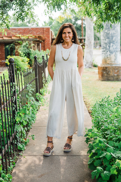 Linen Blend Sleeveless Wide Leg Jumpsuit