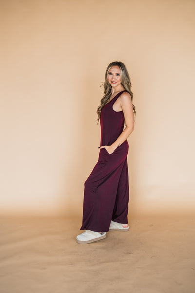 Port Scoop Neck French Terry Wide Leg Jumpsuit