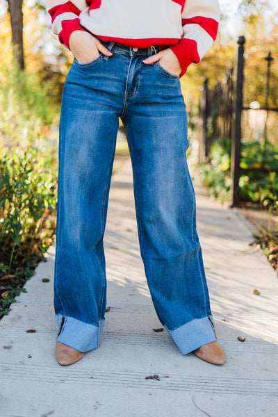 High Rise Cuffed Wide Jeans