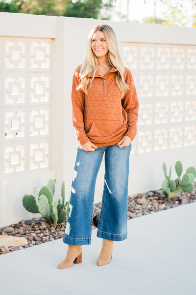 IN STOCK Geometric Button Snap Pullover - Rust