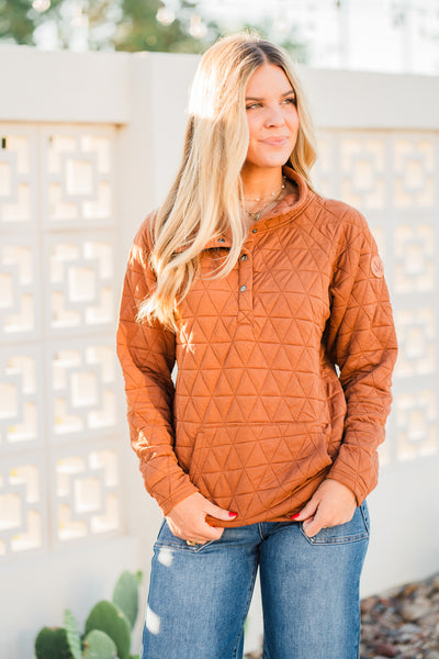 IN STOCK Geometric Button Snap Pullover - Rust