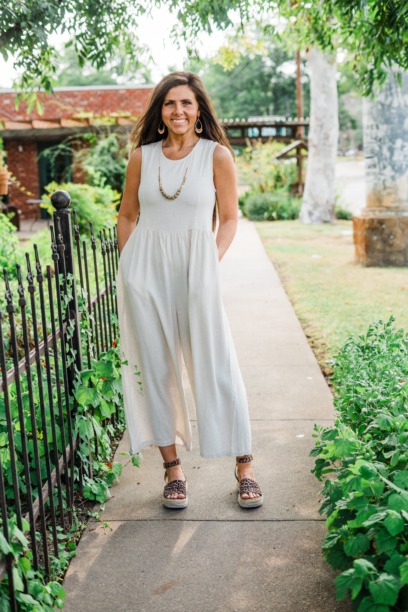 Linen Blend Sleeveless Wide Leg Jumpsuit