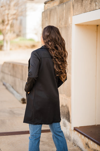 Black Solid Textured Midi Coat