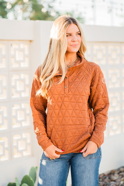 IN STOCK Geometric Button Snap Pullover - Rust