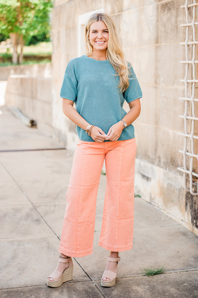 Peach High Rise Crop Wide Jeans