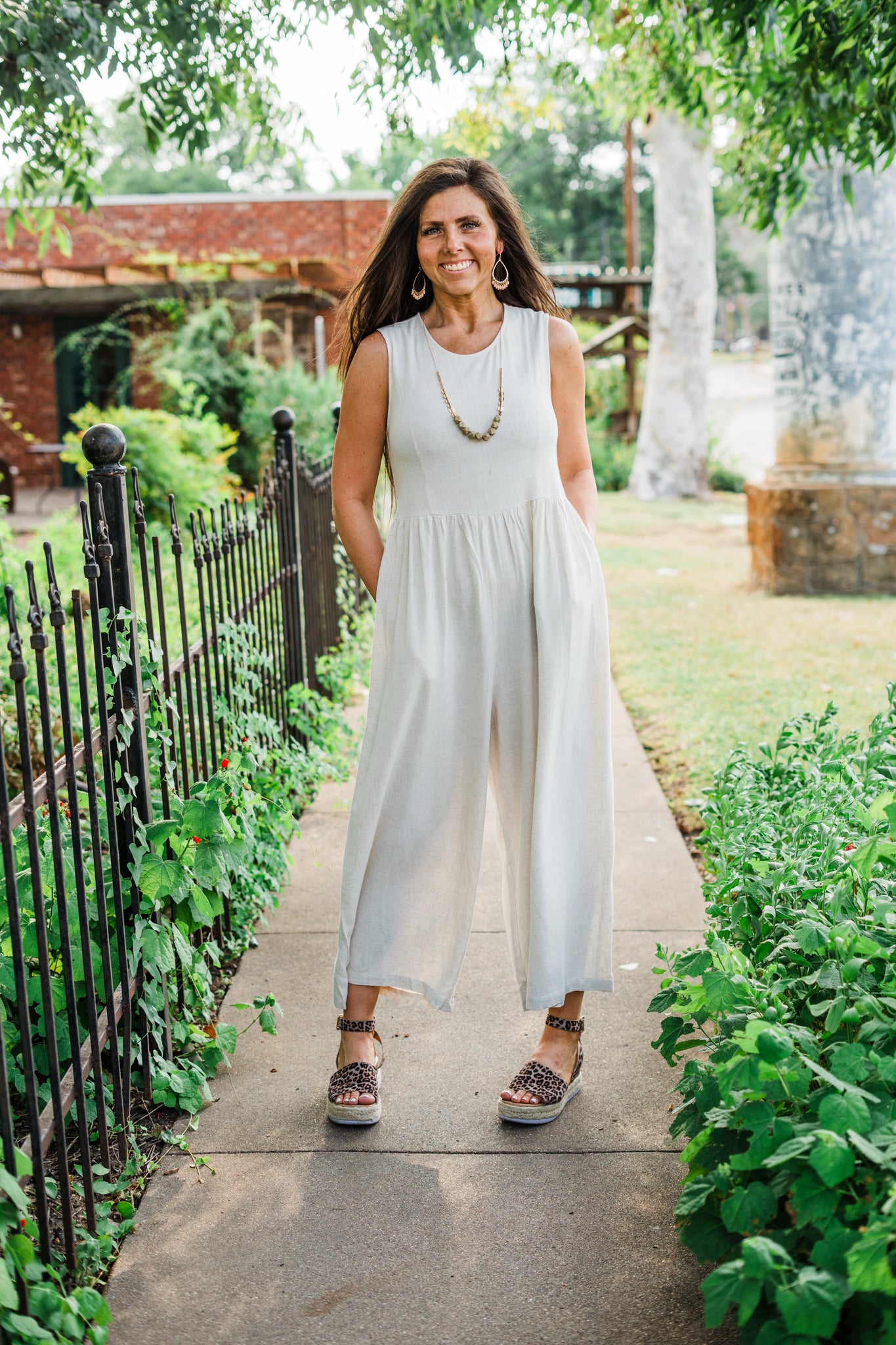 Linen Blend Sleeveless Wide Leg Jumpsuit