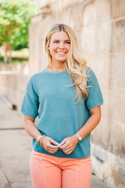 Desert Green Ribbed Boxy Short Sleeve Top