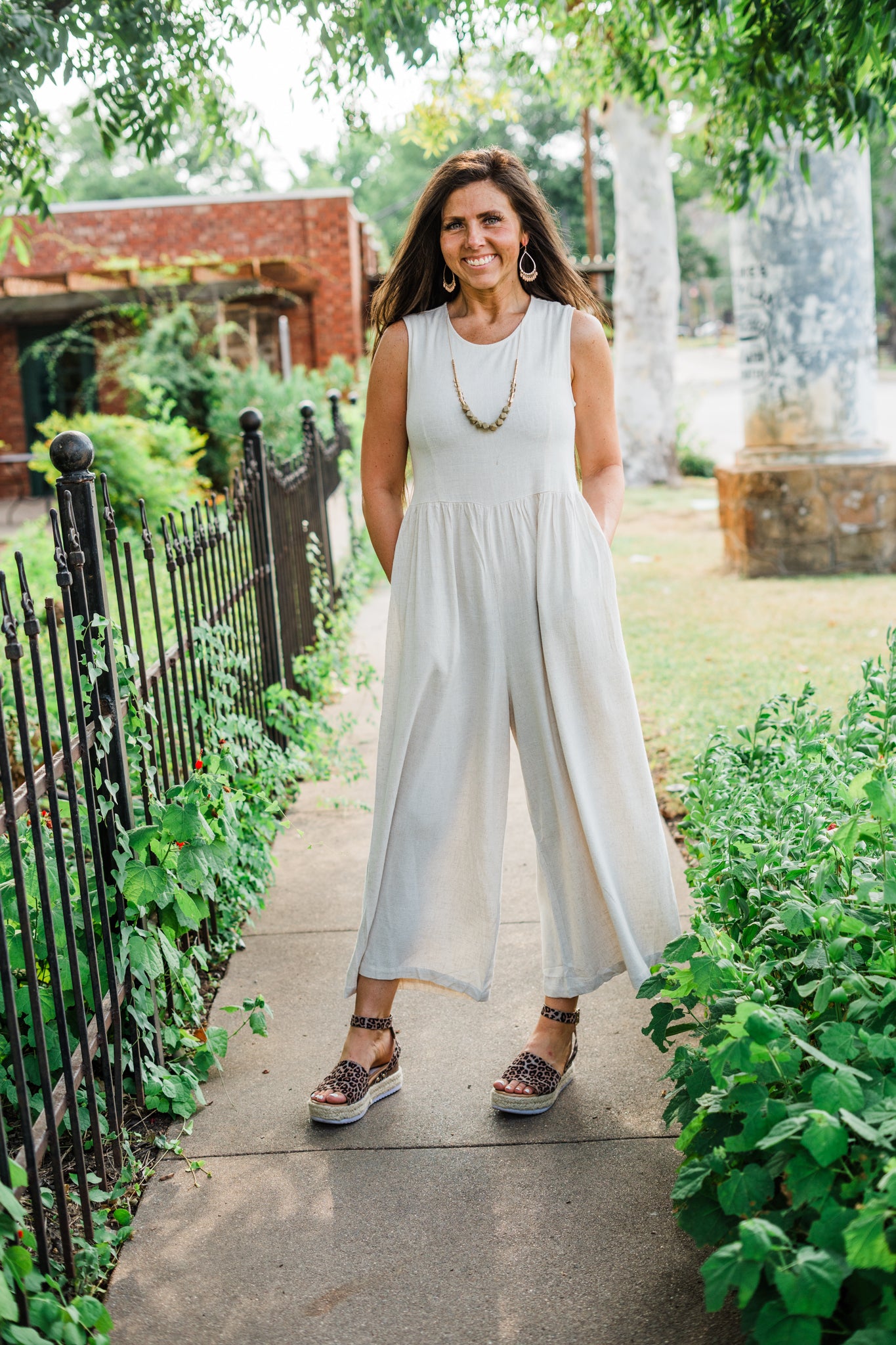 Linen Blend Sleeveless Wide Leg Jumpsuit