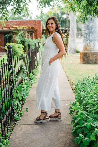 Linen Blend Sleeveless Wide Leg Jumpsuit