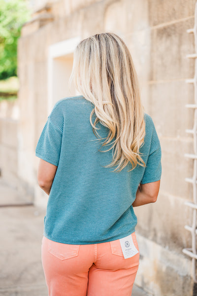 Desert Green Ribbed Boxy Short Sleeve Top
